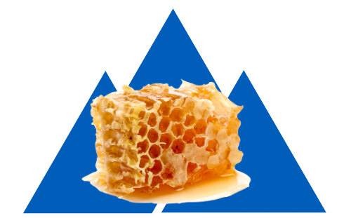 Honeycomb with blue triangles in the background