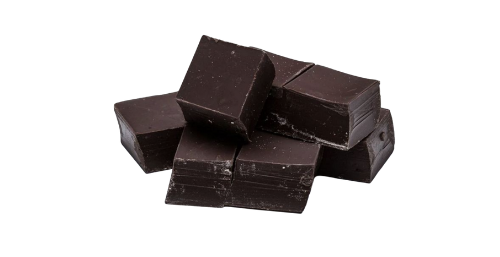 Dark chocolate bars stacked on a white background